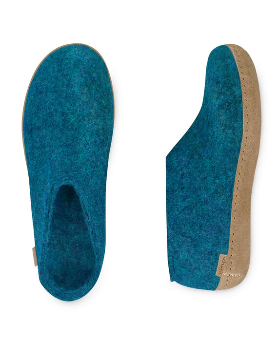 Glerups Shoe met leren zool (diverse maten) Petrol Pantoffel