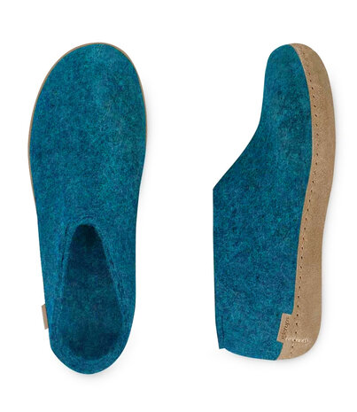 Glerups Glerups Shoe Pantoffel Petrol met leren zool (diverse maten)