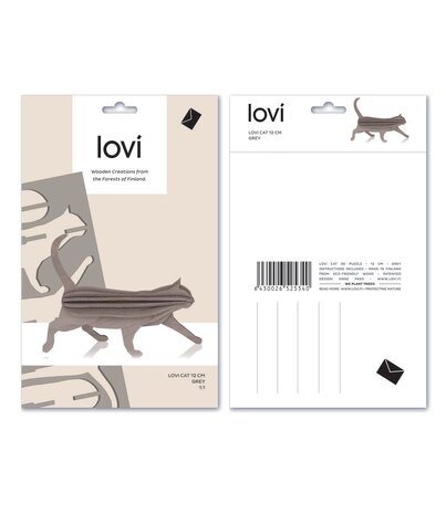 LOVI Lovi Kat berkenhout grijs 3D-dier DIY pakketje LOVI Lovi Kat berkenhout grijs 3D-dier DIY pakketje