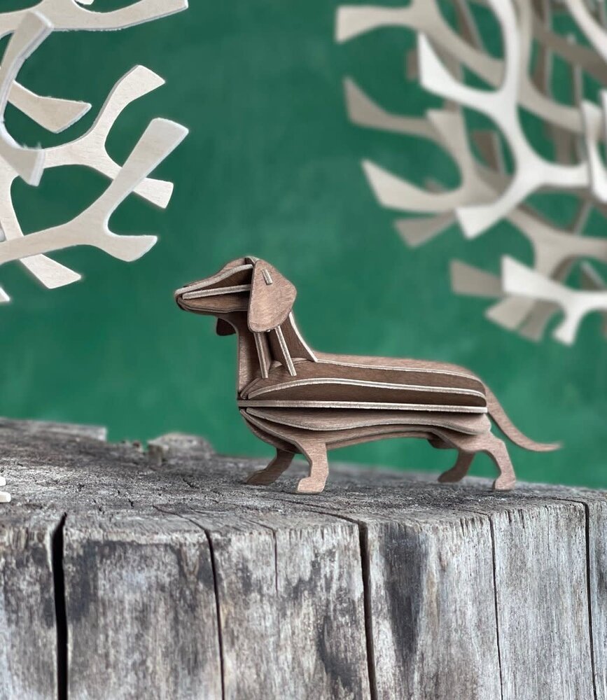 LOVI Lovi Teckel bruin berkenhout 3D - dier DIY pakketje LOVI Lovi Teckel bruin berkenhout 3D - dier DIY pakketje