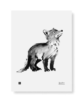 Teemu Järvi Teemu Järvi Poster Vos welp 30 x 40 cm zwartwit