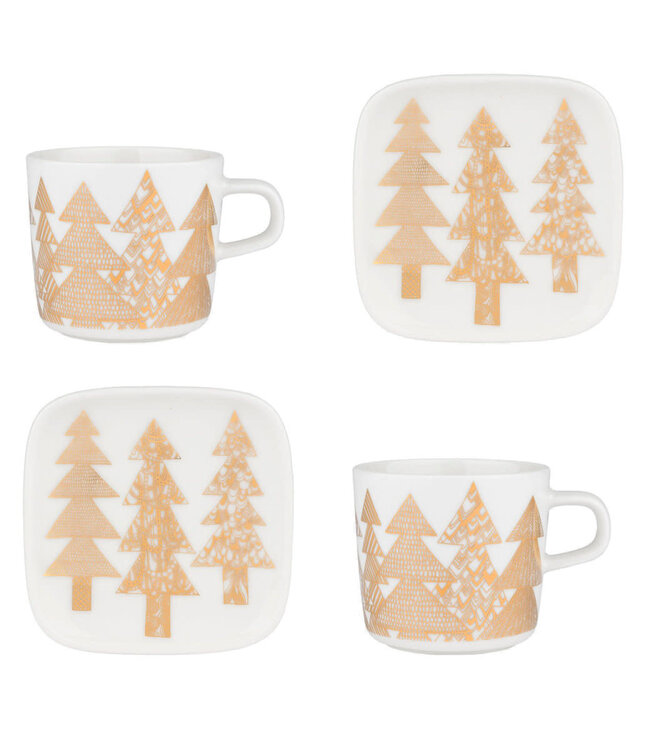 Marimekko Marimekko Kuusikossa cup and plate 4-piece set with gold design in gift box