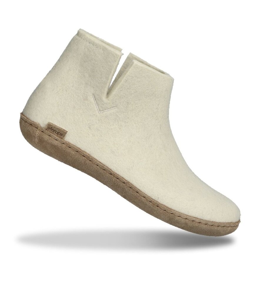 Glerups Glerups Boot Slipper White with leather sole (various sizes) Glerups Glerups Boot Slipper White with leather sole (various sizes)