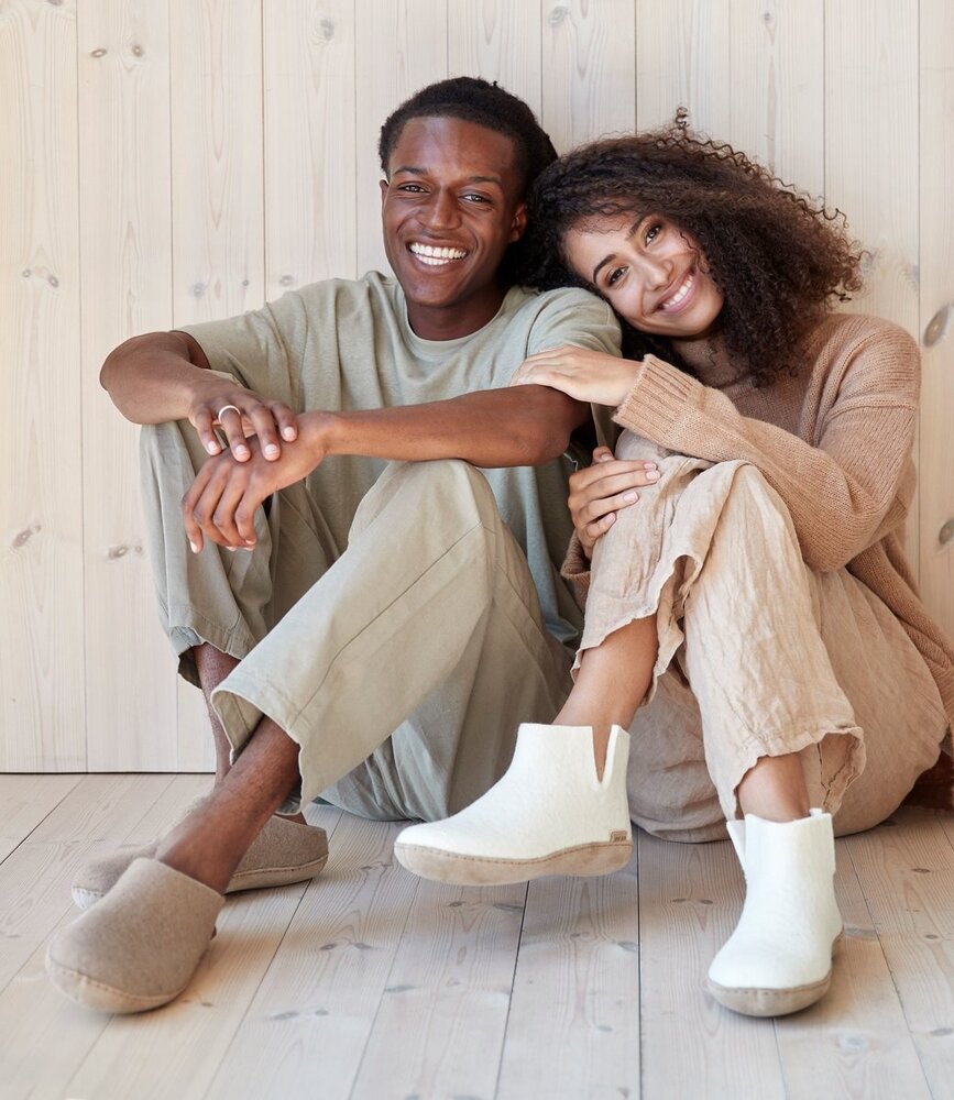 Glerups Glerups Boot Slipper White with leather sole (various sizes) Glerups Glerups Boot Slipper White with leather sole (various sizes)