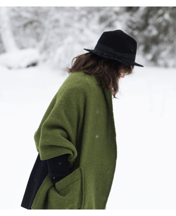 Lapuan Kankurit Uni wollen omslag sjaal met zakken 60x170 Olijfgroen