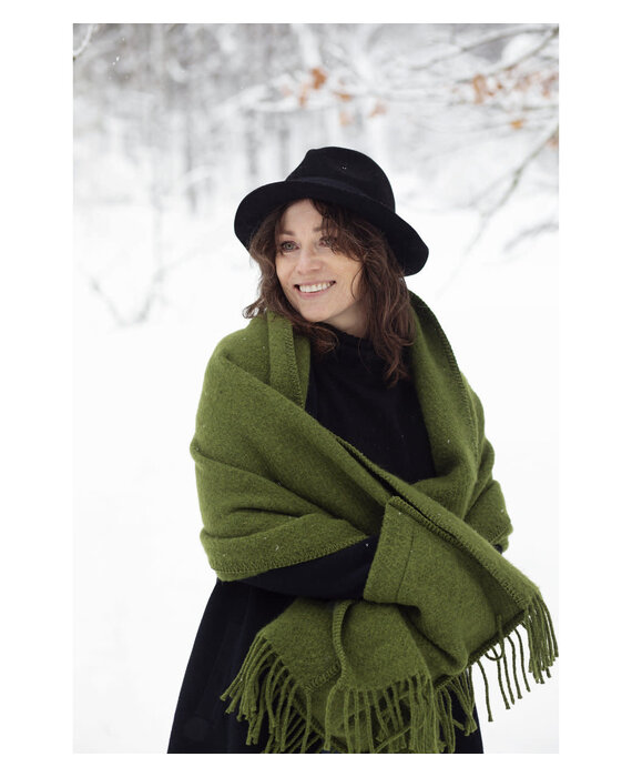 Lapuan Kankurit Uni wollen omslag sjaal met zakken 60x170 Olijfgroen