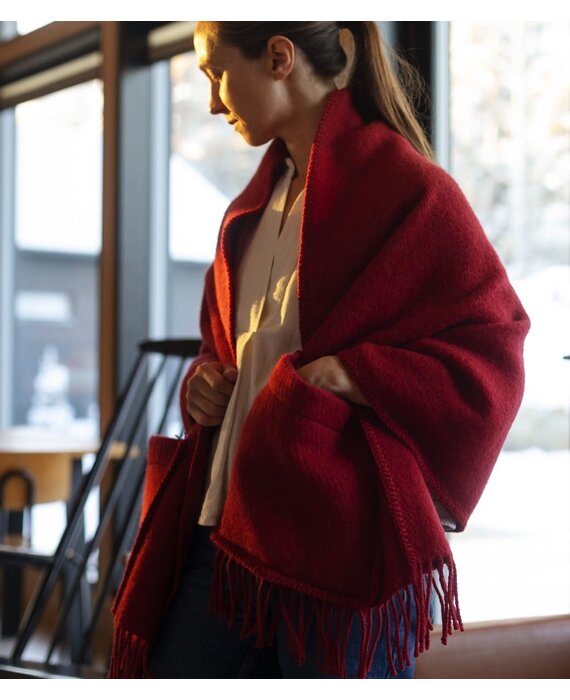 Lapuan Kankurit Uni wollen omslag sjaal met zakken 60x170 Donkerrood