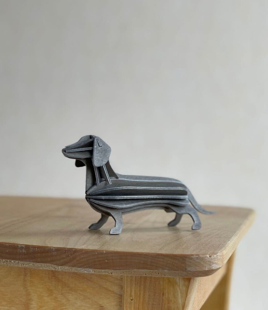 LOVI Lovi Teckel grijs berkenhout 3D - dier DIY pakketje LOVI Lovi Teckel grijs berkenhout 3D - dier DIY pakketje
