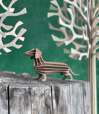 LOVI Lovi Teckel grijs berkenhout 3D - dier DIY pakketje LOVI Lovi Teckel grijs berkenhout 3D - dier DIY pakketje