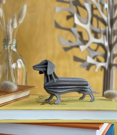 LOVI Lovi Teckel grijs berkenhout 3D - dier DIY pakketje LOVI Lovi Teckel grijs berkenhout 3D - dier DIY pakketje