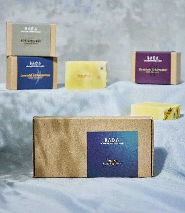 Bada Bada Bio soap gift box 'Vild' set of 3 different soaps Organic Danish handmade soap