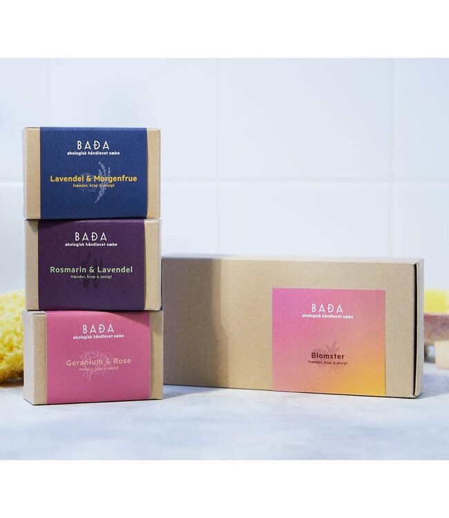 Bada Bada Bio soap gift box 'Blomster' set of 3 different soaps Organic Danish handmade soap