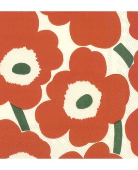 Marimekko Unikko Papieren Servetten 33x33cm oranje groen Marimekko Unikko Papieren Servetten 33x33cm oranje groen