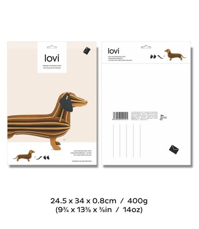 LOVI Lovi Teckel kaneel bruin 31cm berkenhout 3D - dier DIY pakketje LOVI Lovi Teckel kaneel bruin 31cm berkenhout 3D - dier DIY pakketje