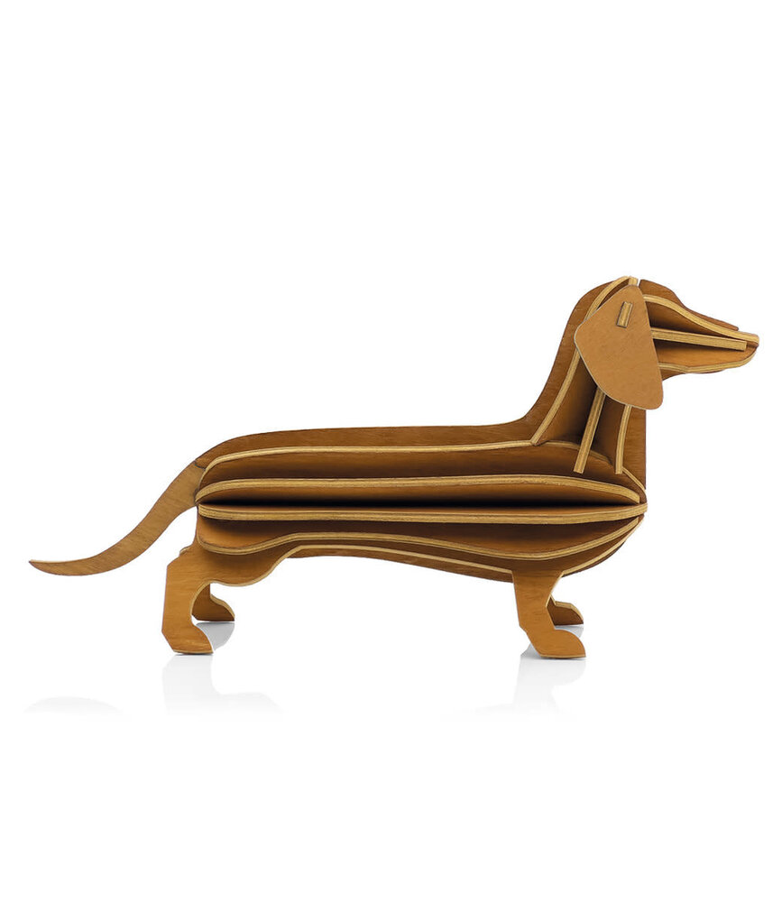 LOVI Lovi Teckel kaneel bruin 31cm berkenhout 3D - dier DIY pakketje LOVI Lovi Teckel kaneel bruin 31cm berkenhout 3D - dier DIY pakketje