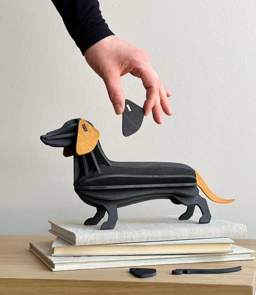 LOVI Lovi Dachshund black 31cm birch wood 3D - animal DIY package LOVI Lovi Dachshund black 31cm birch wood 3D - animal DIY package