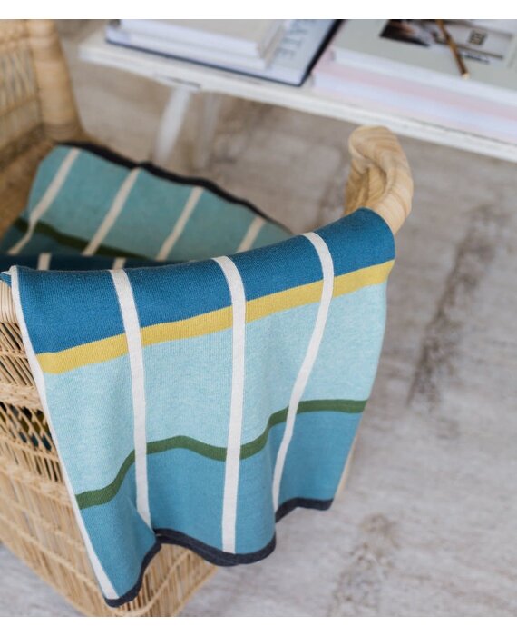 Funky Doris Alvin plaid gebreid 100% katoen 130x170cm Blauw