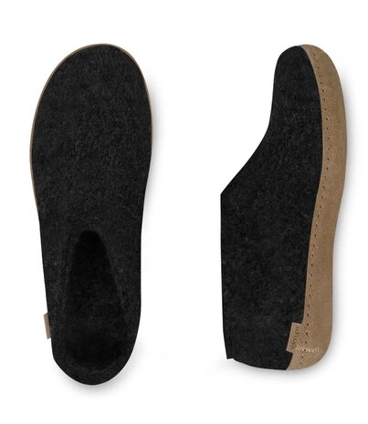 Glerups Glerups Shoe with leather sole (various sizes) Charcoal Slipper Glerups Glerups Shoe with leather sole (various sizes) Charcoal Slipper