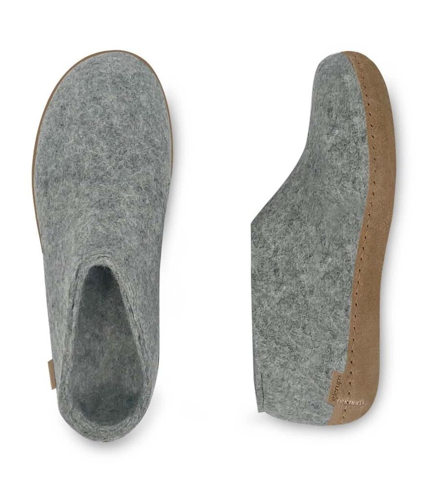 Glerups Glerups Shoe with leather sole (various sizes) Grey Slipper Glerups Glerups Shoe with leather sole (various sizes) Grey Slipper