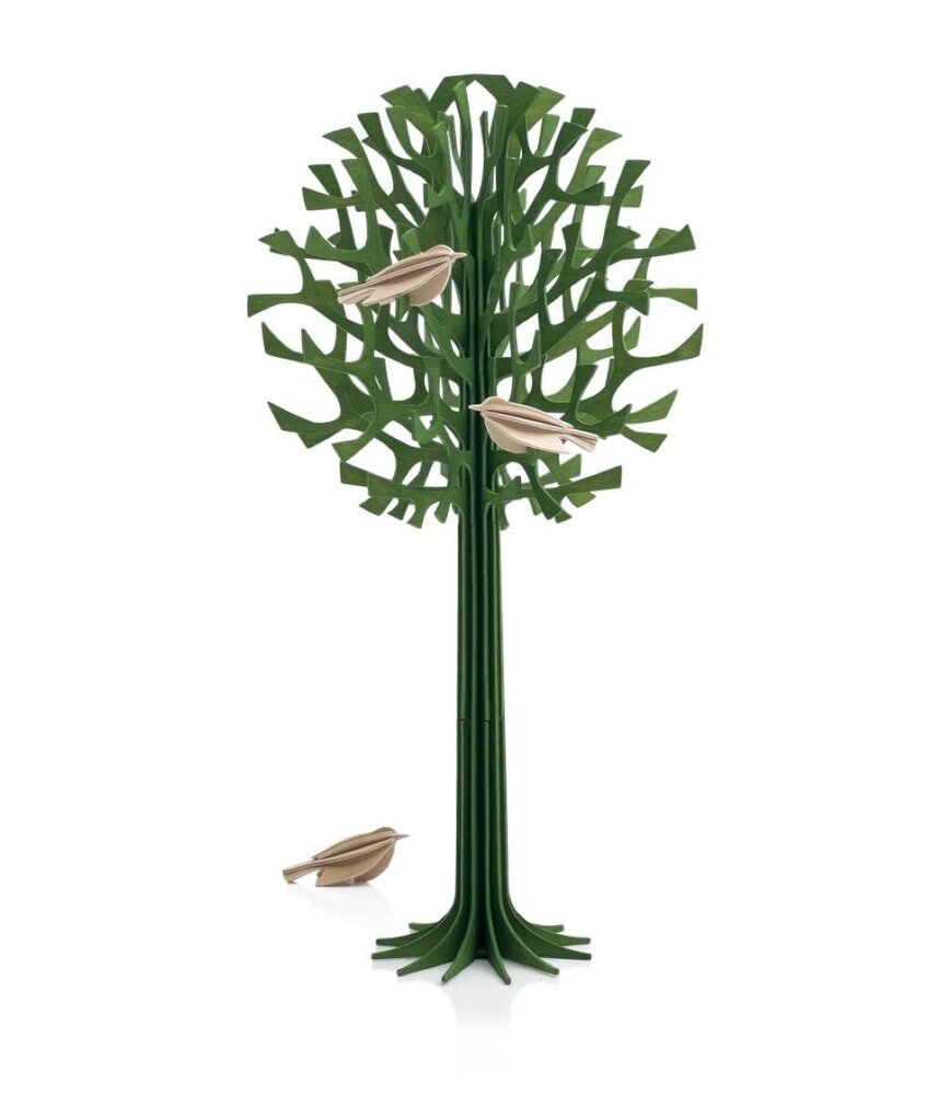 LOVI Lovi Berkenhout boom 34cm met 3 naturel vogeltjes - forest green 3D-boom DIY pakketje LOVI Lovi Berkenhout boom 34cm met 3 naturel vogeltjes - forest green 3D-boom DIY pakketje