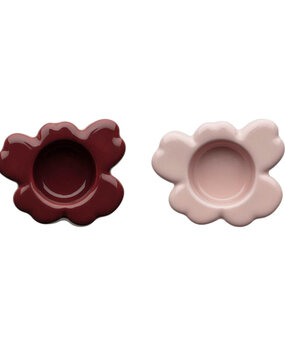 Marimekko Marimekko Unikko 2-delige set theelichthouder roze en roodbruin Marimekko Marimekko Unikko 2-delige set theelichthouder roze en roodbruin