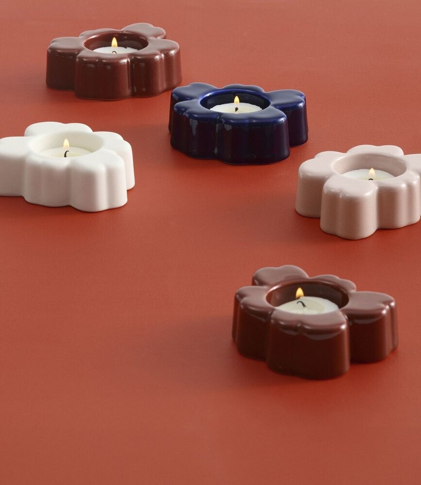 Marimekko Marimekko Unikko 2-delige set theelichthouder roze en roodbruin Marimekko Marimekko Unikko 2-delige set theelichthouder roze en roodbruin