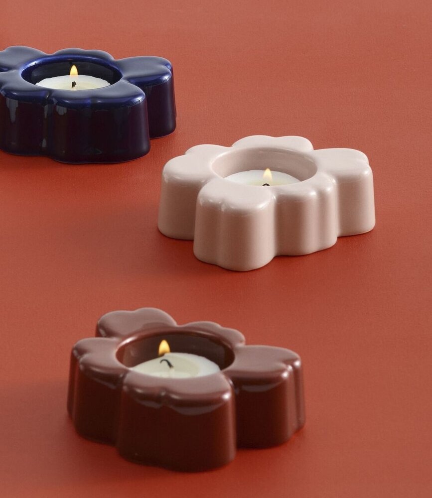 Marimekko Marimekko Unikko 2-delige set theelichthouder roze en roodbruin Marimekko Marimekko Unikko 2-delige set theelichthouder roze en roodbruin