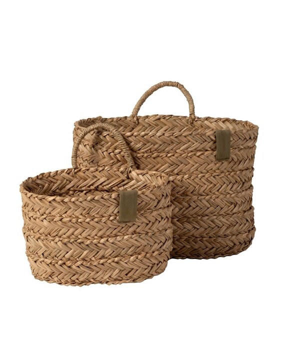 EKTA Living set van 2 manden met één hengsel Handgeweven Zeegras Visgraad
