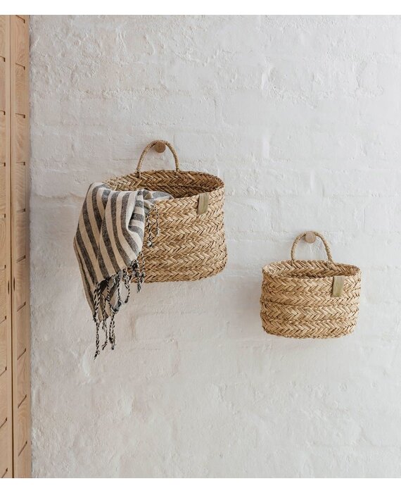 EKTA Living set van 2 manden met één hengsel Handgeweven Zeegras Visgraad