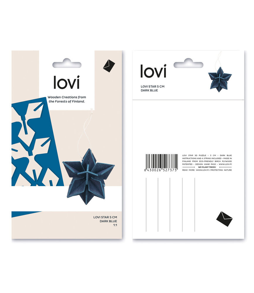 LOVI Lovi Ster berkenhout Blauw 5cm DIY pakketje LOVI Lovi Ster berkenhout Blauw 5cm DIY pakketje