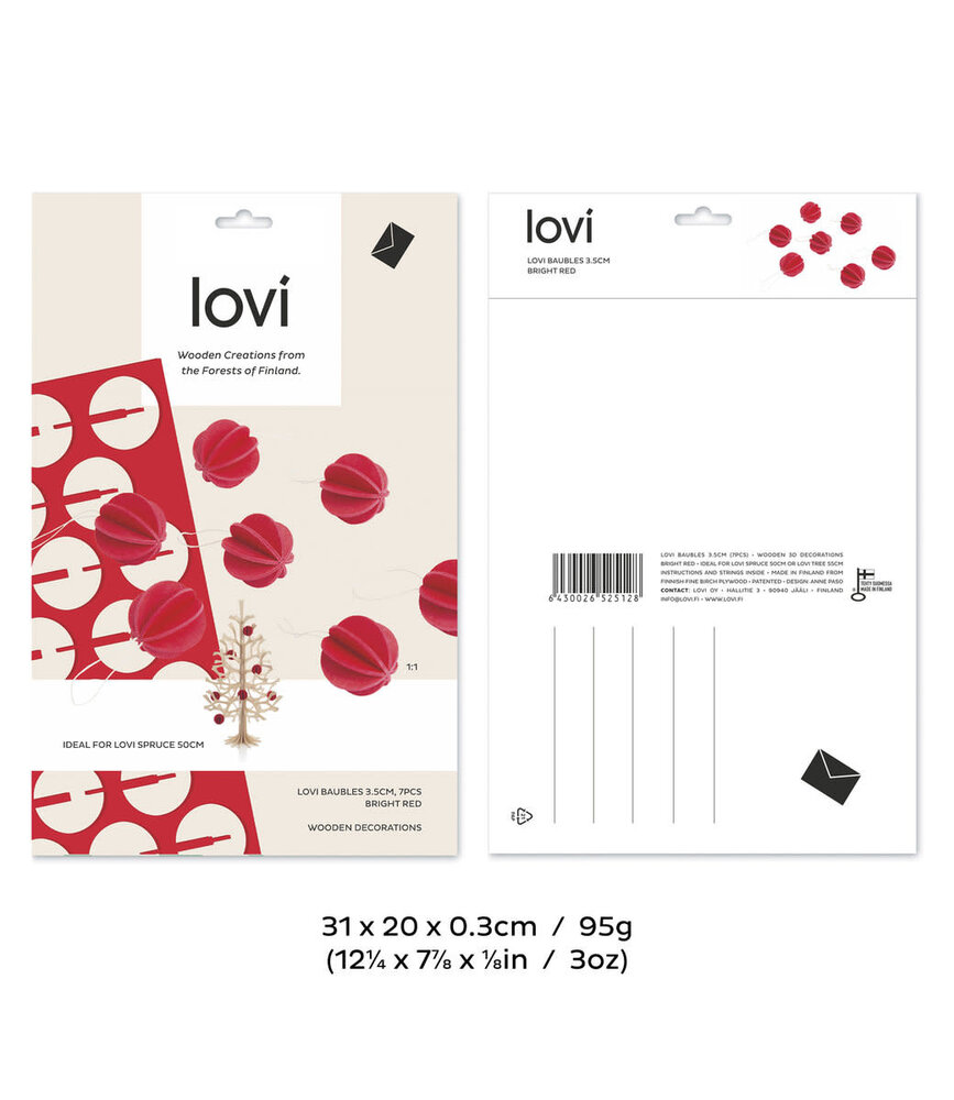 LOVI Lovi wooden balls Ø3,5cm set of 7 red - birch wood DIY package LOVI Lovi wooden balls Ø3,5cm set of 7 red - birch wood DIY package