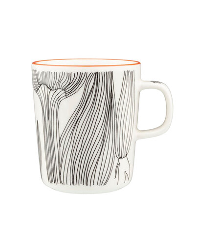 Marimekko Marimekko Kukat puhkeavat beker 2,5dl met oranje rand Marimekko Marimekko Kukat puhkeavat beker 2,5dl met oranje rand