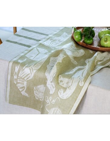 Lapuan Kankurit Lapuan Kankurit Kissanpäivät cats tea towel 46x70cm Olive Lapuan Kankurit Lapuan Kankurit Kissanpäivät cats tea towel 46x70cm Olive