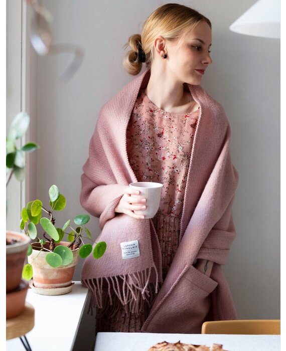 Lapuan Kankurit Uni wollen omslag sjaal met zakken 60x170 Dusty rose roze