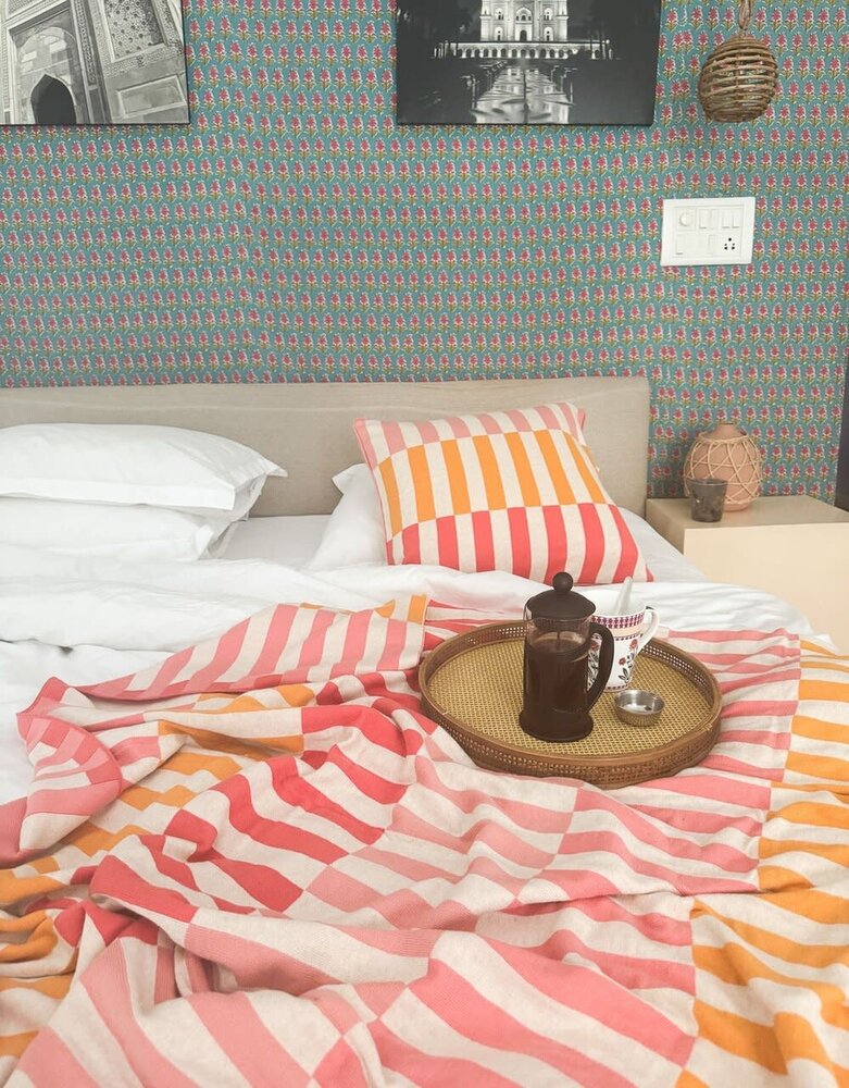 Funky Doris Funky Doris Mojo plaid knitted 100% cotton 130x170cm pink Funky Doris Funky Doris Mojo plaid knitted 100% cotton 130x170cm pink