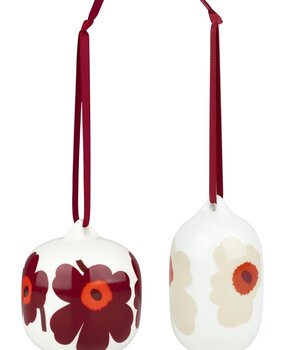 Marimekko Marimekko Unikko Hang ornament set of 2 red and beige Marimekko Marimekko Unikko Hang ornament set of 2 red and beige