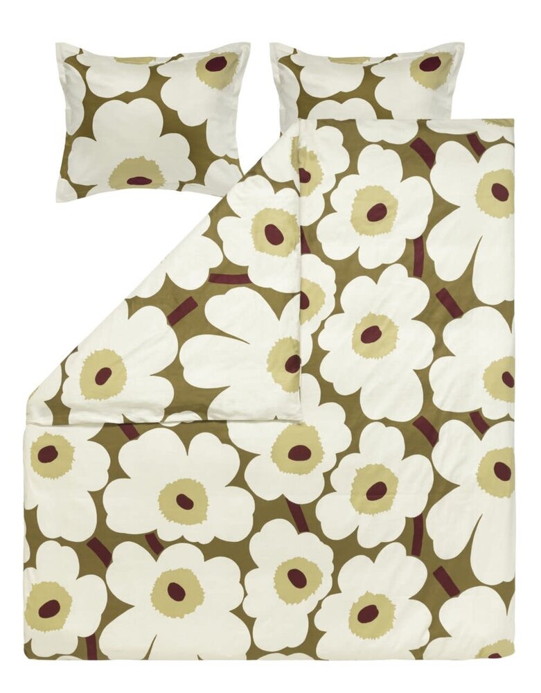 Marimekko Marimekko Unikko 240x220cm satijn dekbedovertrek met 2 kussenslopen Green umber Marimekko Marimekko Unikko 240x220cm satijn dekbedovertrek met 2 kussenslopen Green umber