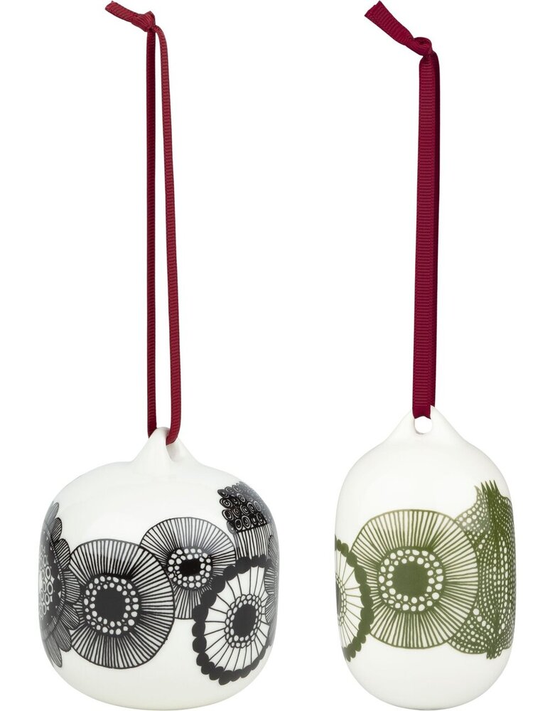 Marimekko Marimekko Siirtolapuutarha Hang ornament set van 2 zwart en groen Marimekko Marimekko Siirtolapuutarha Hang ornament set van 2 zwart en groen