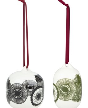Marimekko Marimekko Siirtolapuutarha Hang ornament set van 2 zwart en groen