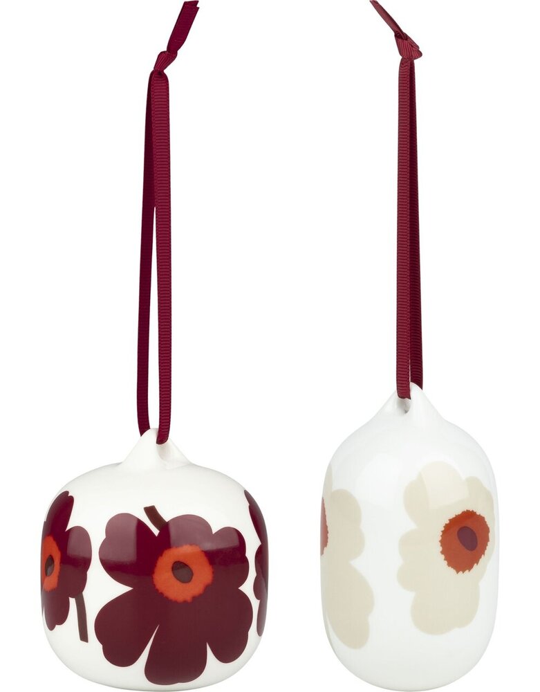 Marimekko Marimekko Unikko Hang ornament set of 2 red and beige Marimekko Marimekko Unikko Hang ornament set of 2 red and beige