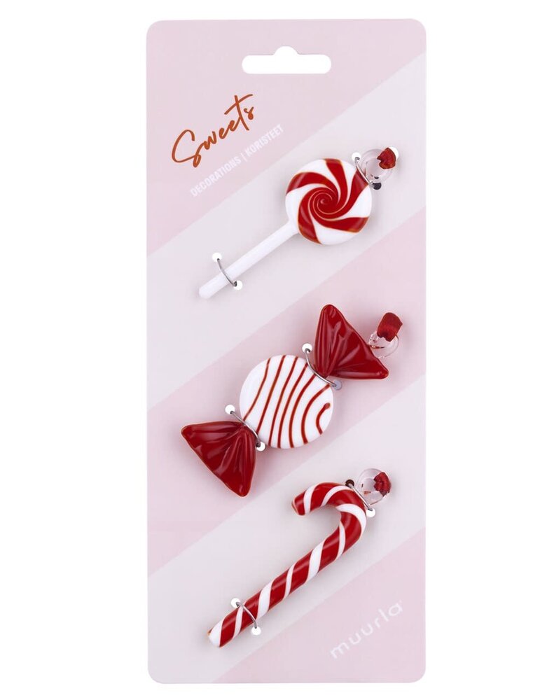 muurla Muurla Glazen Sweets hangers met lint set van 3 Rood