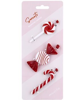 muurla Muurla Glazen Sweets hangers met lint set van 3 Rood muurla Muurla Glazen Sweets hangers met lint set van 3 Rood