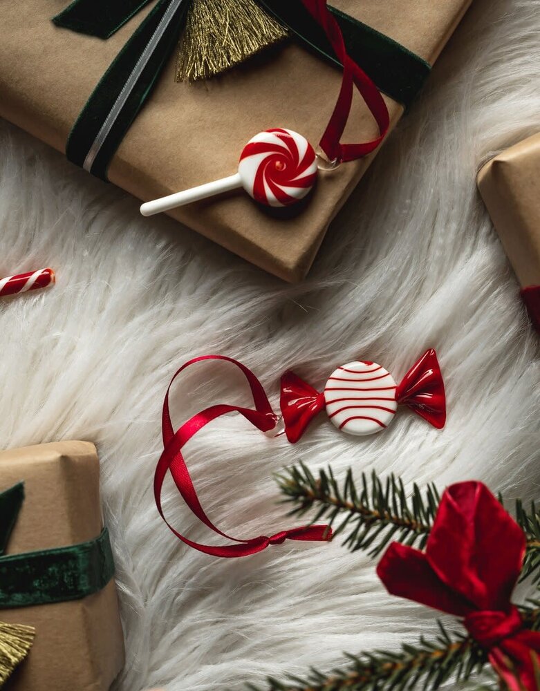 muurla Muurla Glazen Sweets hangers met lint set van 3 Rood