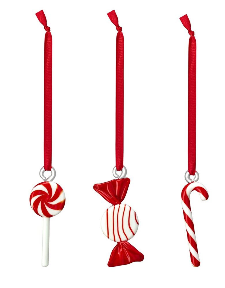 muurla Muurla Glazen Sweets hangers met lint set van 3 Rood