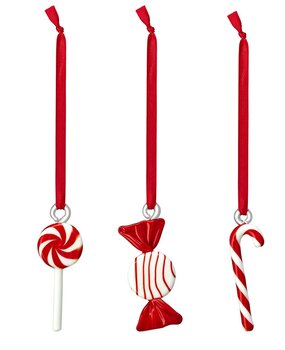 muurla Wall Glass Sweets pendants with ribbon set of 3 Red