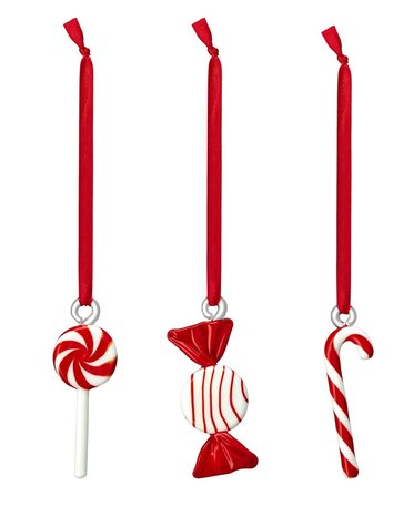 muurla Muurla Glazen Sweets hangers met lint set van 3 Rood