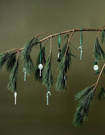 muurla Muurla Glazen Sweets hangers met lint set van 3 Groen