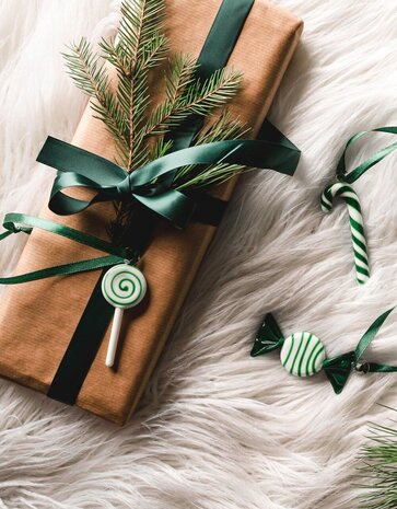 muurla Muurla Glazen Sweets hangers met lint set van 3 Groen