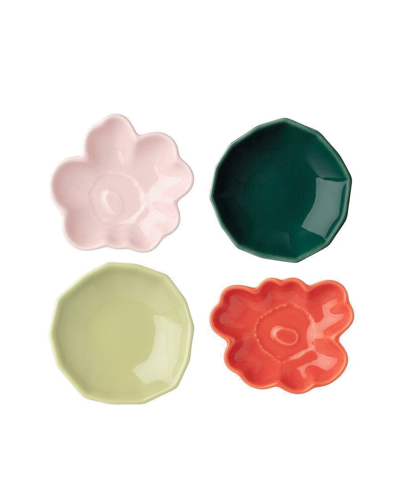 Marimekko Marimekko Unikko & Kivet kleine bordjes set v 4 Ø9cm roze/lichtgroen/oranjerood/donkergroen