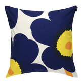 Marimekko Marimekko Unikko kussenhoes 50x50cm blauw geel Marimekko Marimekko Unikko kussenhoes 50x50cm blauw geel